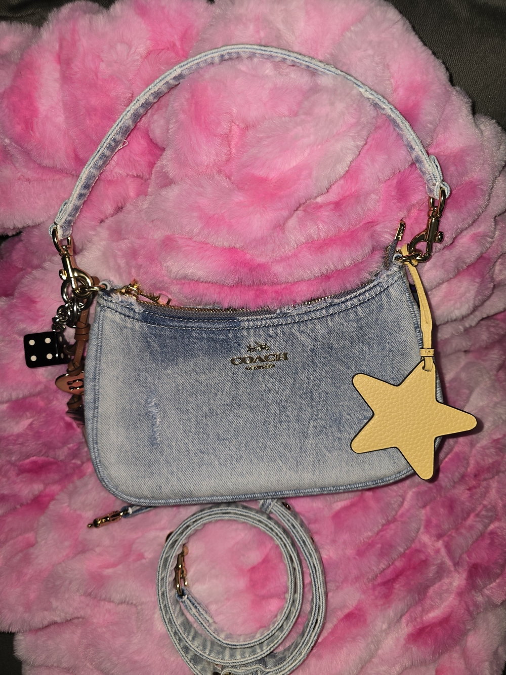 Coach Loved Denim Teri Shoulder Bag & Zip Wrislet W Charms